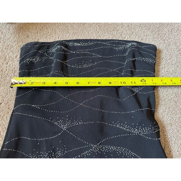 Vintage Cache Y2K Maxi Dress Black Beaded Gown Grunge Strapless 90s Evening - Picture 4 of 9